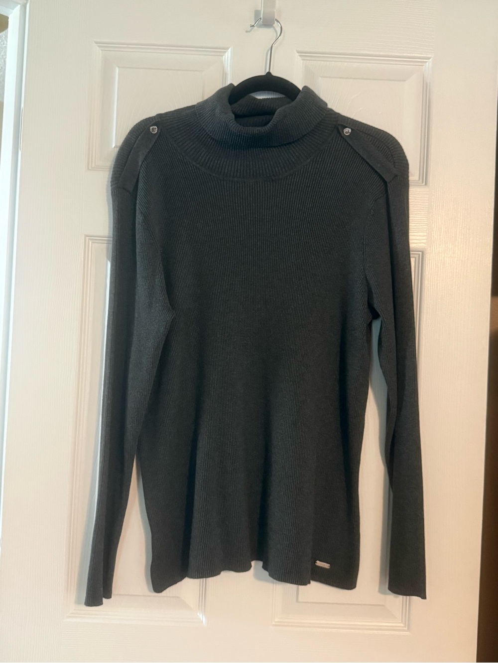 Calvin Klein Charcoal Gray Ribbed Turtleneck Sweater